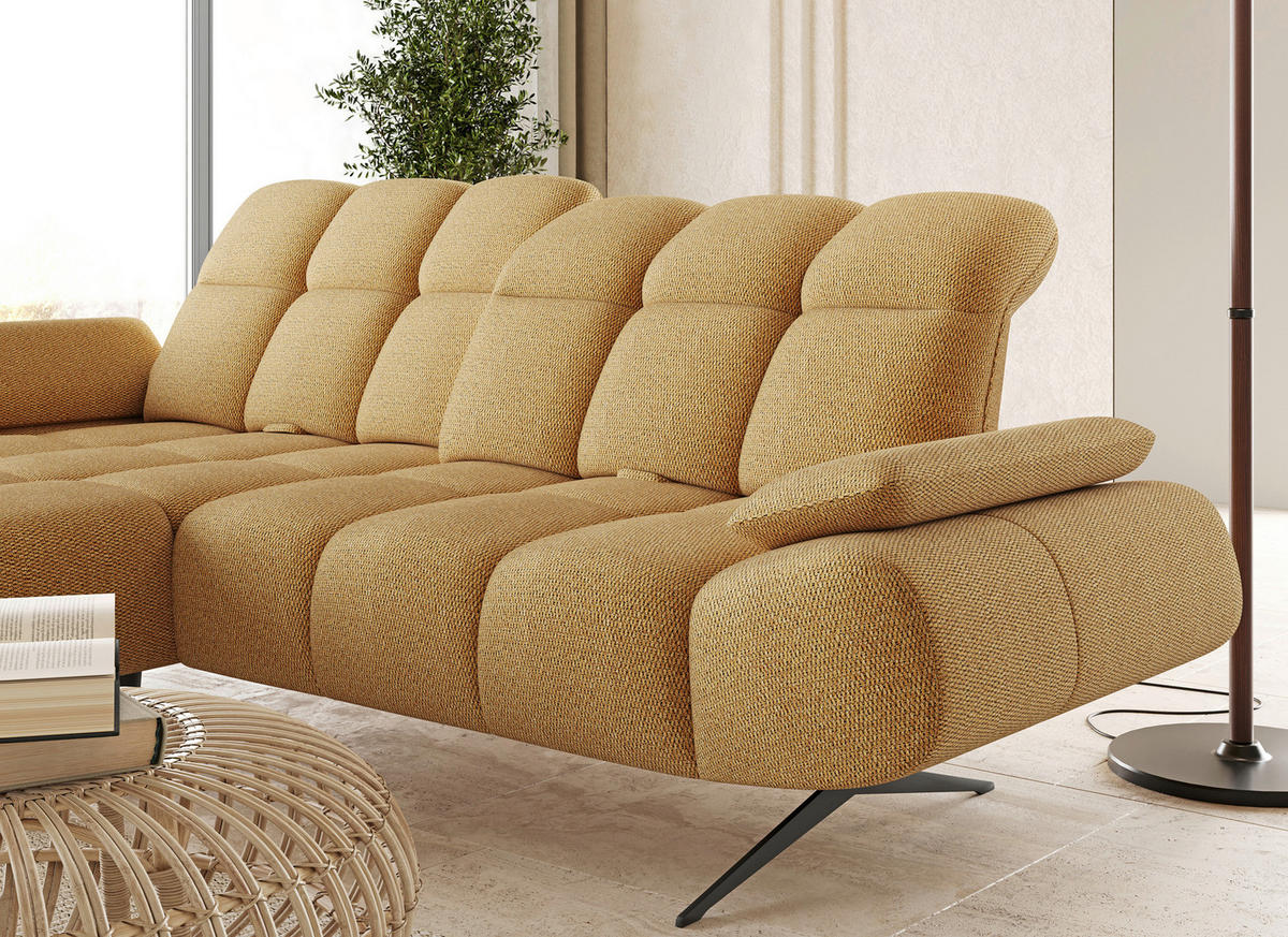 ECKSOFA Honig, Senfgelb Webstoff Armteilverstellung  - Senfgelb/Schwarz, Design, Textil/Metall (172/286cm) - Welnova