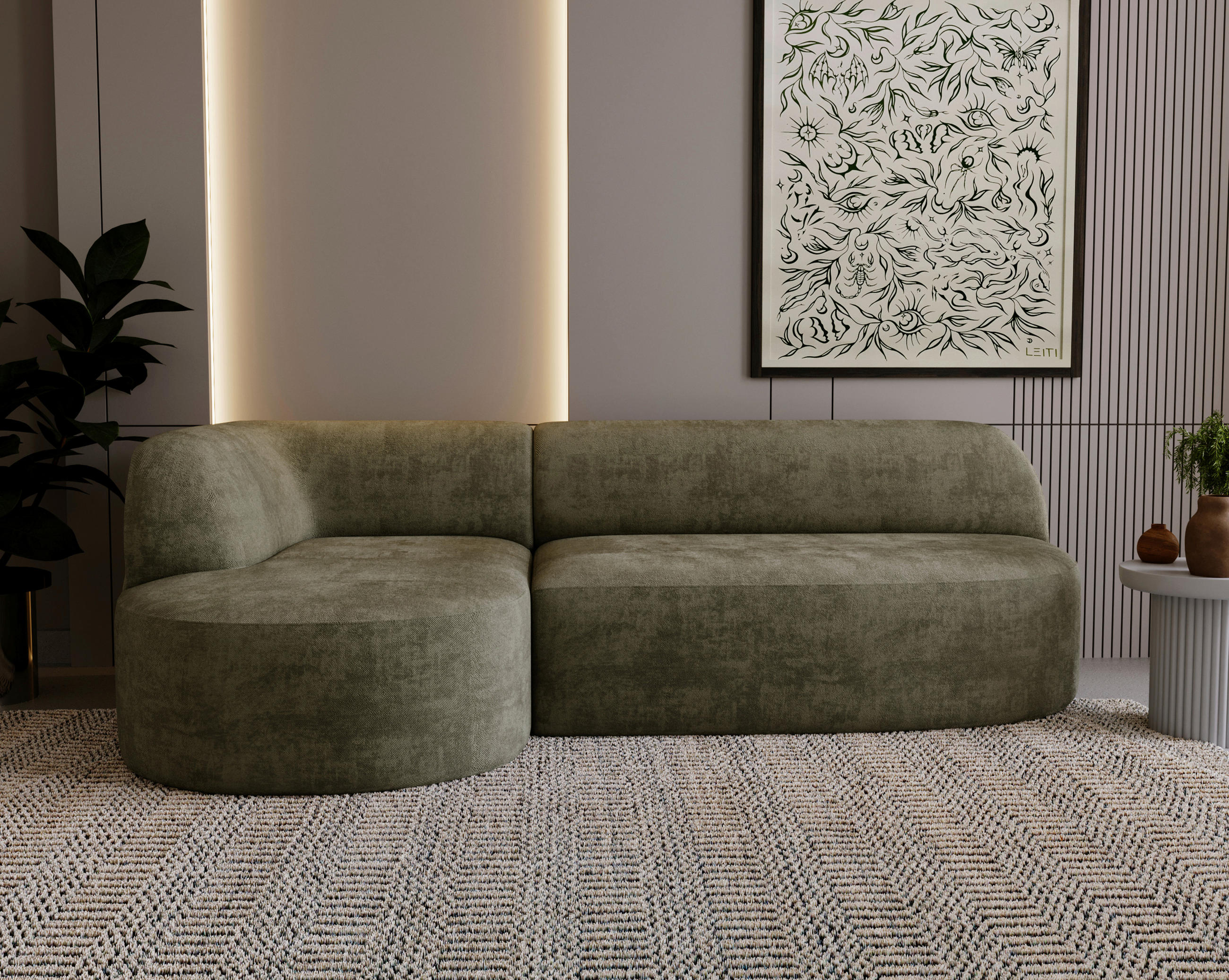 ECKSOFA Chenille Grün  - Schwarz/Grün, Design, Kunststoff/Textil (156/218cm) - Livetastic