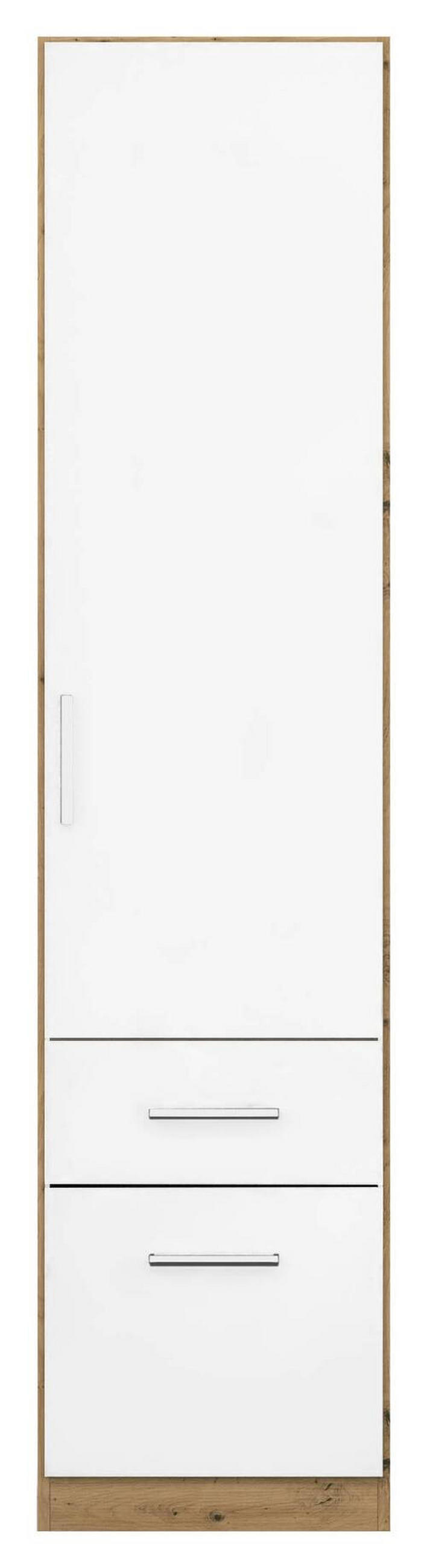 DREHTÜRENSCHRANK in Eiche Artisan, Weiss Hochglanz  - Weiss Hochglanz/Chromfarben, Modern, Holzwerkstoff/Kunststoff (47/197/54cm) - Rauch Möbel