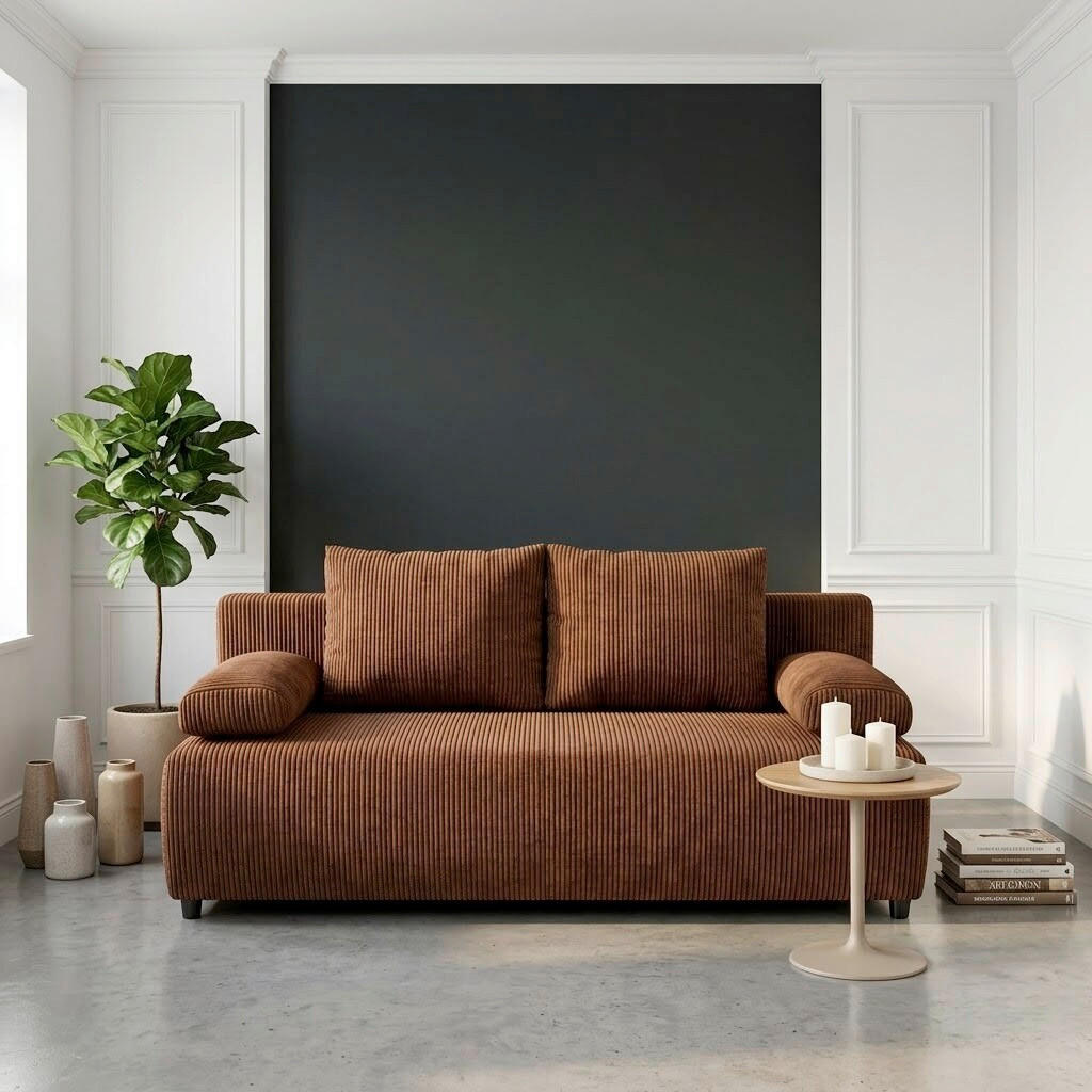 SCHLAFSOFA MILKY Cord Hellrot  inkl. Rückenkissen, Armlehnenkissen, Bettkasten  - Hellrot/Schwarz, Design, Kunststoff/Textil (206/87/88cm) - MID.YOU