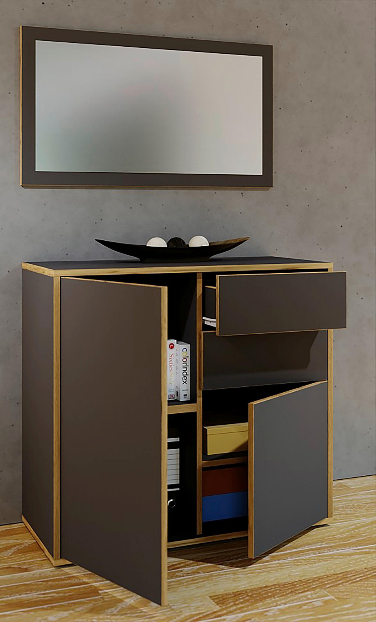 WANDSPIEGEL 80/45/2 cm  - Honigeiche/Anthrazit, Design, Glas/Holzwerkstoff (80/45/2cm) - MID.YOU