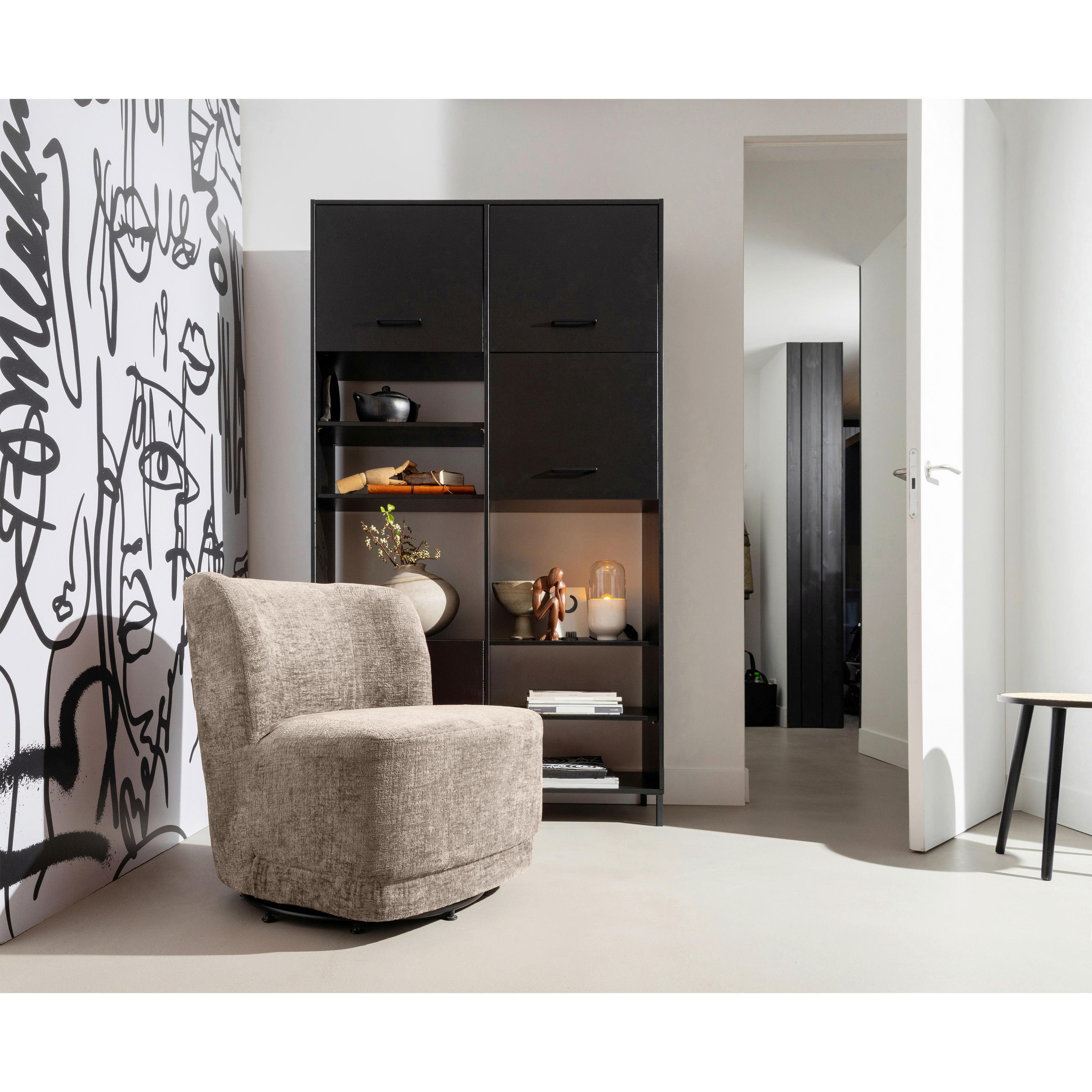 SESSEL in Samt Sandfarben  - Sandfarben/Schwarz, Design, Kunststoff/Textil (74/75/65cm) - Livetastic