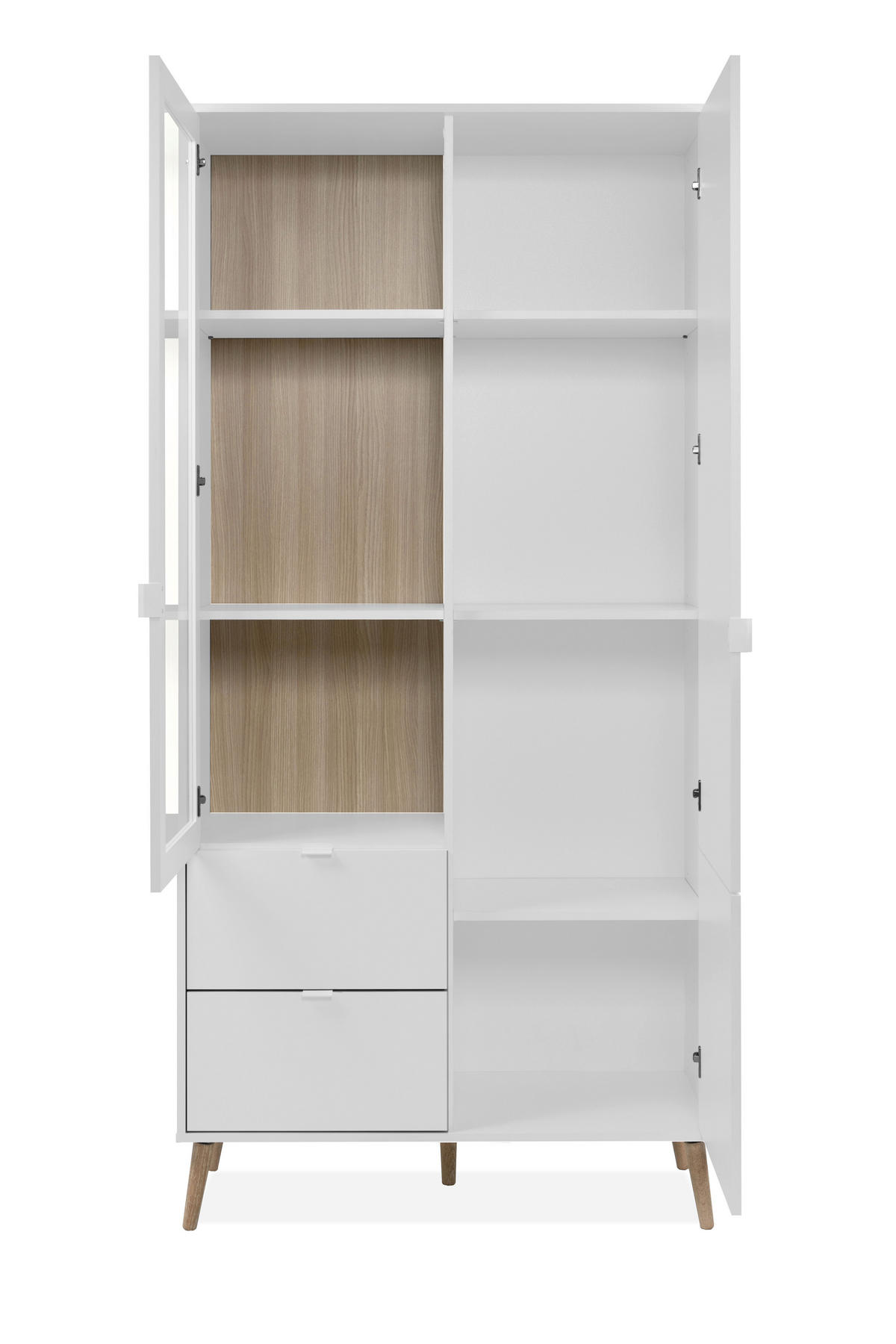 VITRINE in Weiß, Eichefarben  - Eichefarben/Weiß, Design, Glas/Holzwerkstoff (92/190/40cm) - MID.YOU