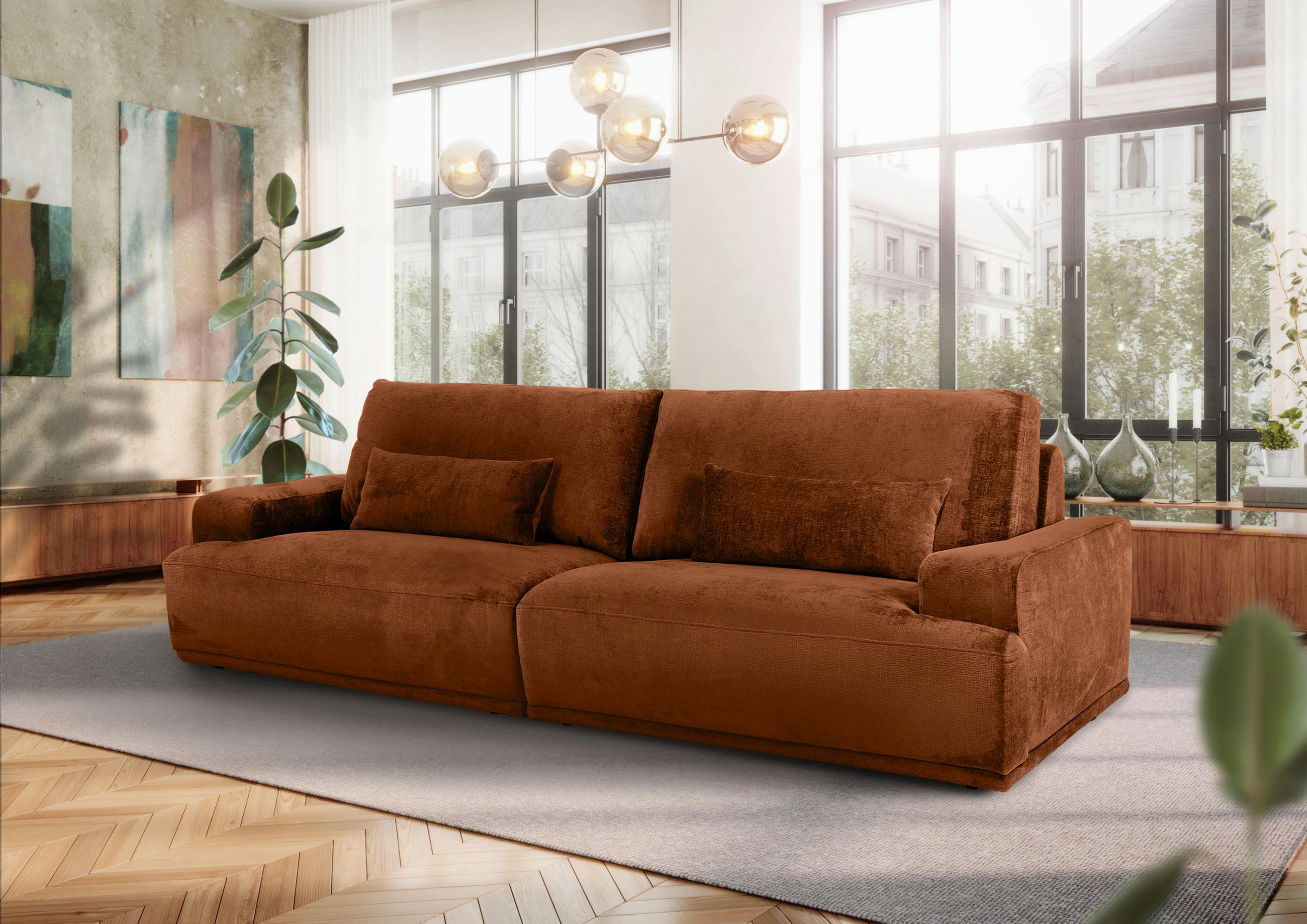 BIGSOFA in Chenille Braun  - Schwarz/Braun, Konventionell, Kunststoff/Textil (282/73/115cm) - MID.YOU