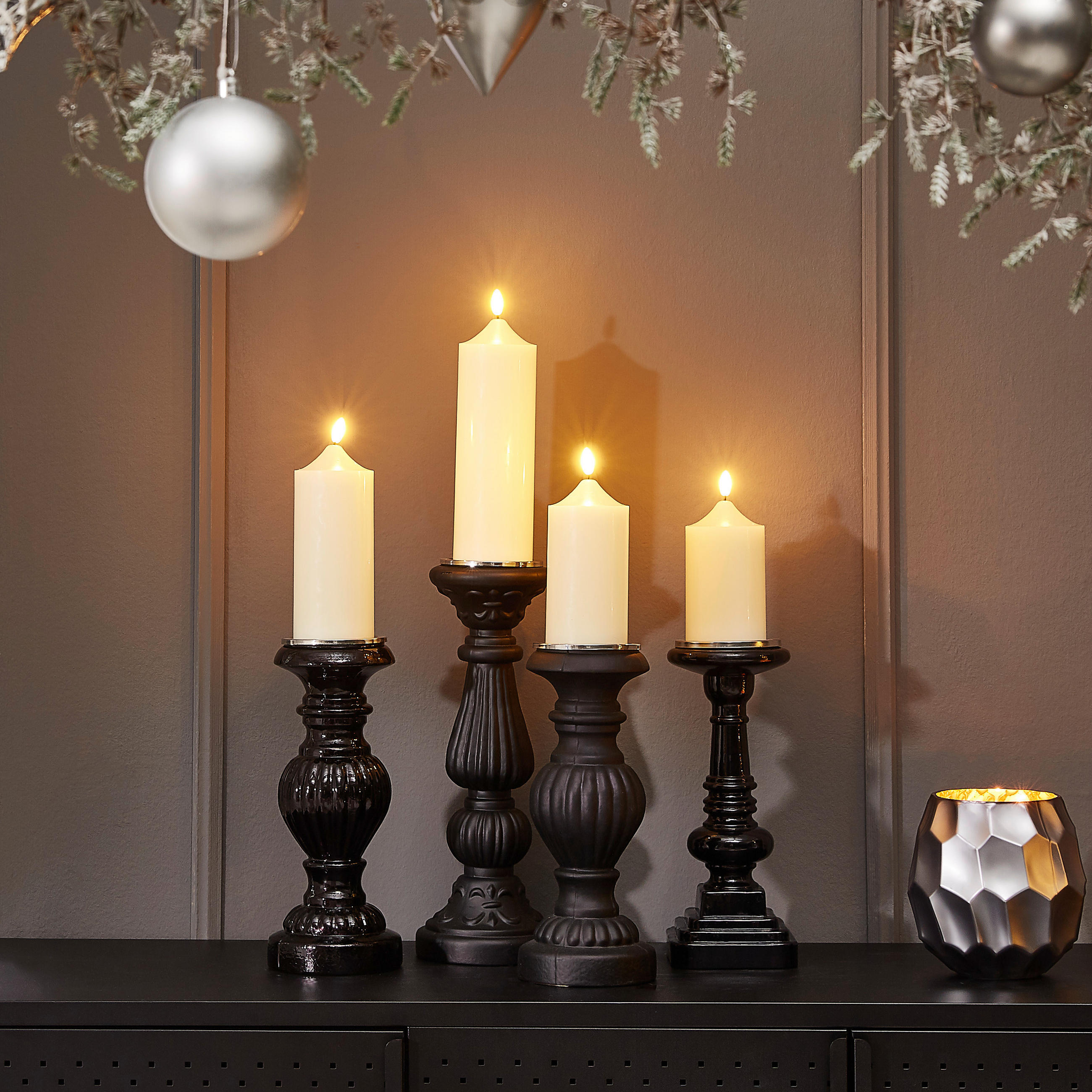 KERZENHALTER - Schwarz, Trend, Glas (15/15/30cm) - X-Mas