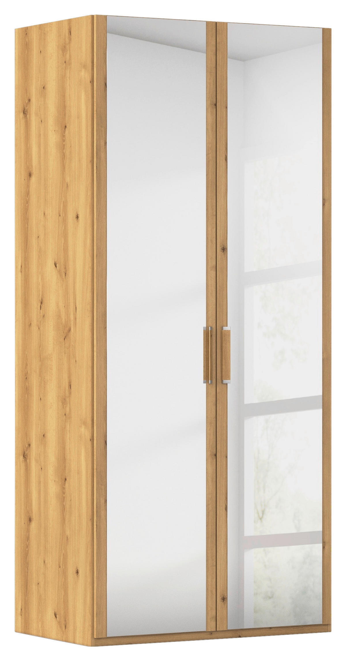 DREHTÜRENSCHRANK 101/223/60 cm,  in Eichefarben, 2-türig  - Eichefarben/Silberfarben, Design, Glas/Holzwerkstoff (101/223/60cm) - Novel