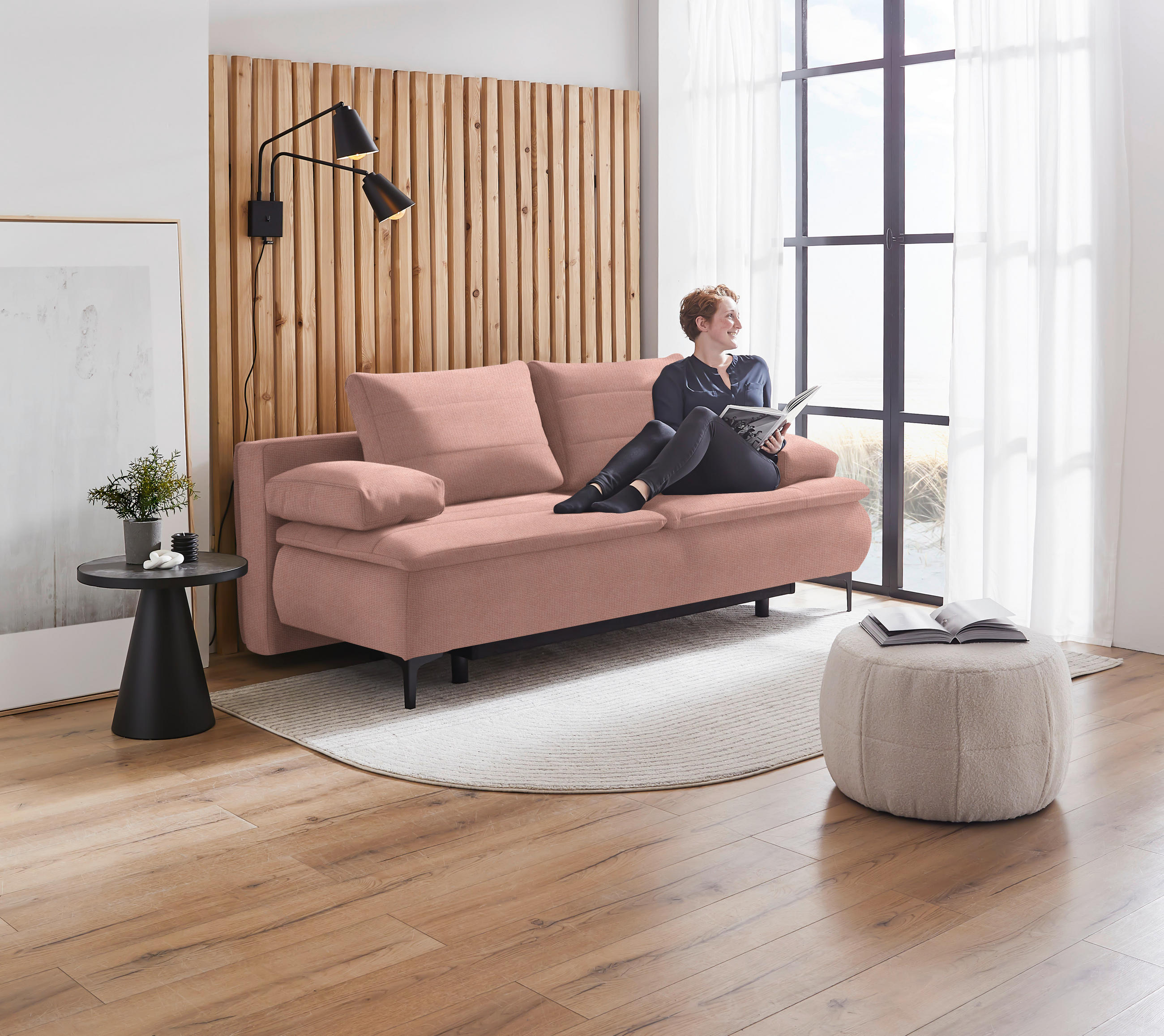 BOXSPRINGSOFA in Flachgewebe Rosa  - Schwarz/Rosa, KONVENTIONELL, Textil/Metall (204/93/100cm) - Novel