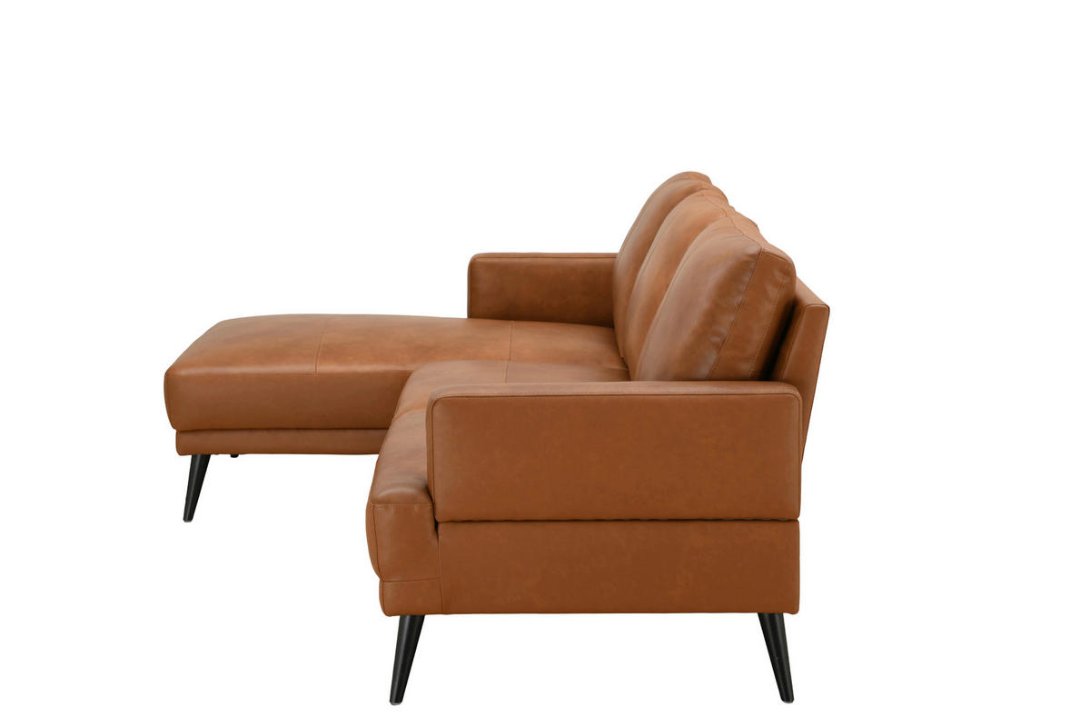 ECKSOFA ELANO Cognac Echtleder Lederlook  - Cognac/Schwarz, Design, Leder/Textil (153/231cm) - Livetastic