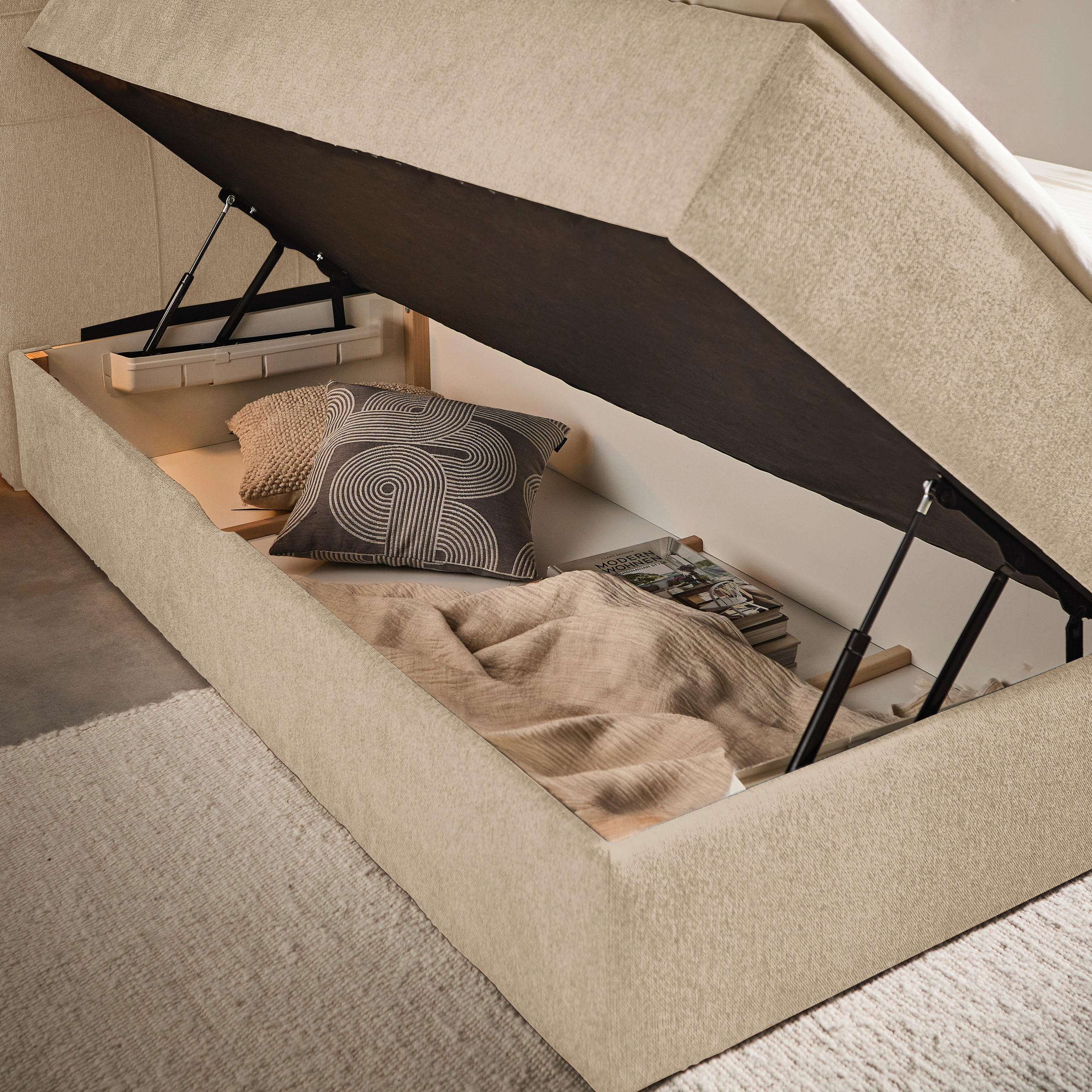 AMERICKÁ POSTEĽ, 160/200 cm, krémová - čierna/krémová, Konventionell, textil/plast (160/200cm) - Boxxx