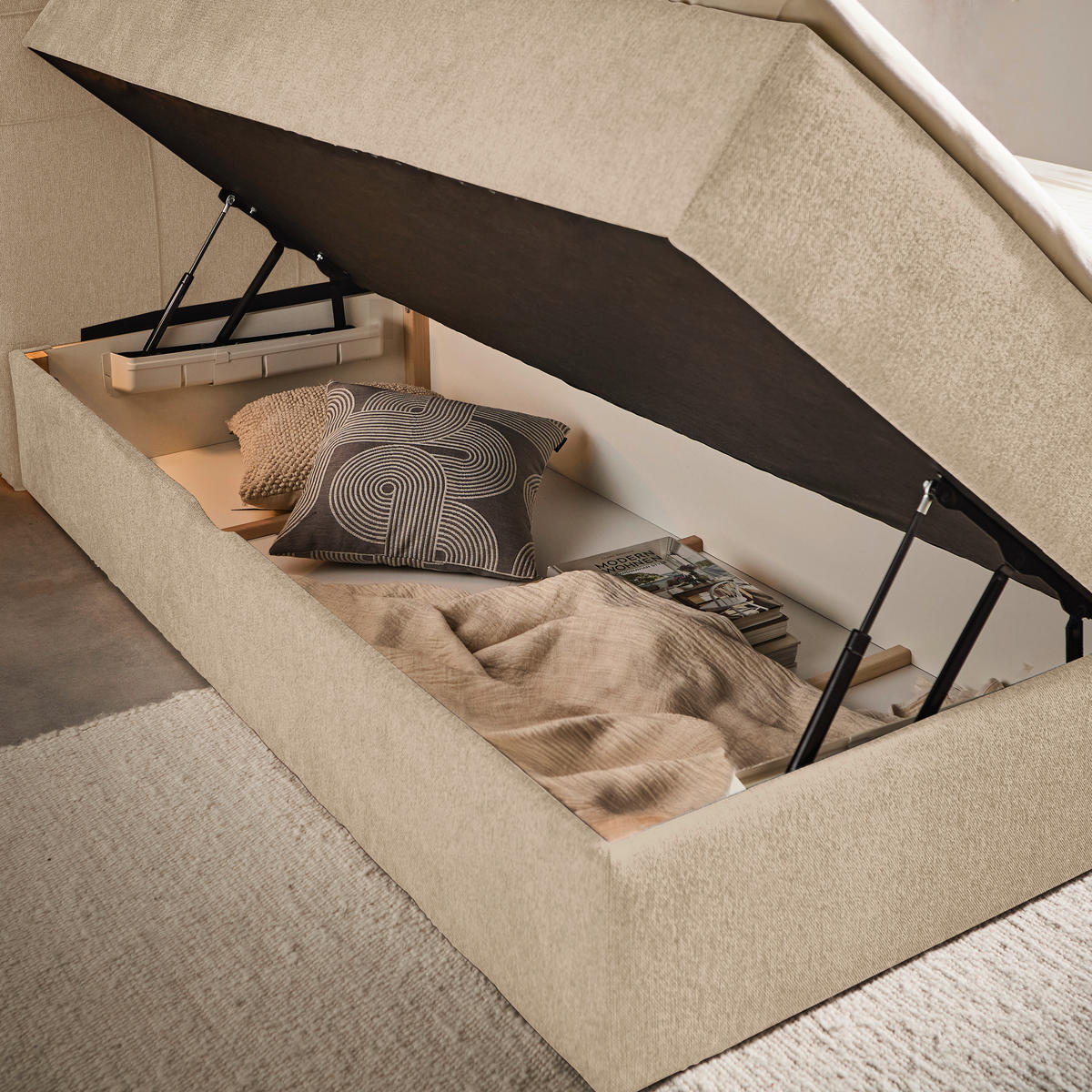 BOXBETT 140/200 cm  in Creme  - Creme/Schwarz, KONVENTIONELL, Kunststoff/Textil (140/200cm) - Boxxx