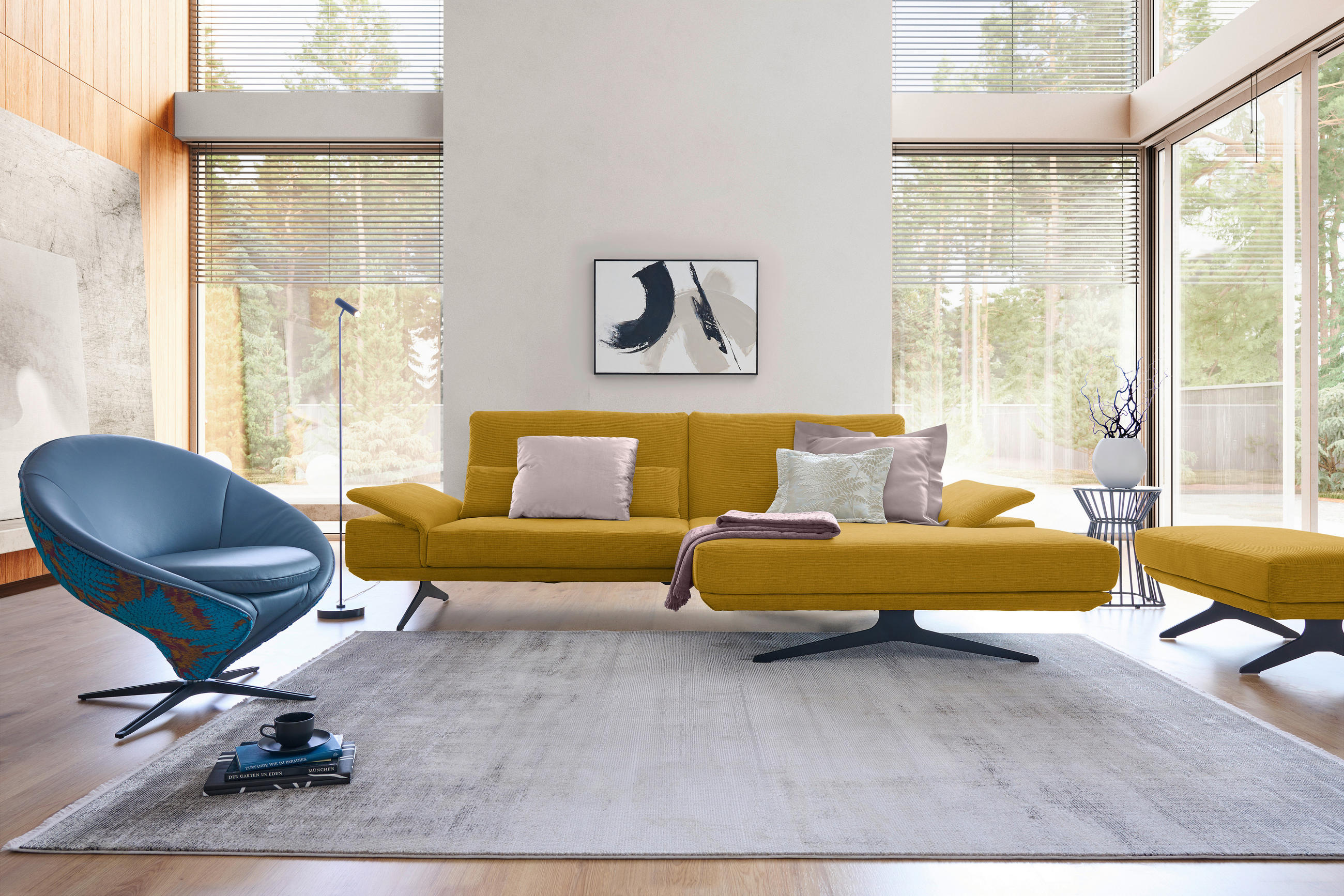 ECKSOFA in Flachgewebe Currygelb  269/155 cm  - Currygelb/Schwarz, Design, Textil/Metall (269/155cm) - Koinor
