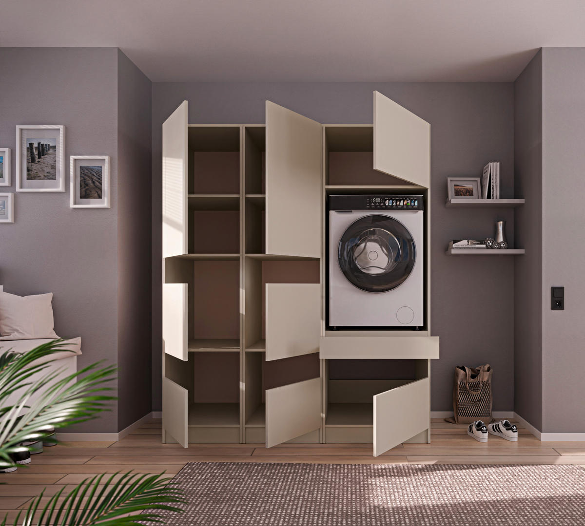 WASCHMASCHINENSCHRANK 68/200/68 cm  in Kaschmir  - Kaschmir/Schwarz, Design, Holzwerkstoff/Metall (68/200/68cm) - Milino