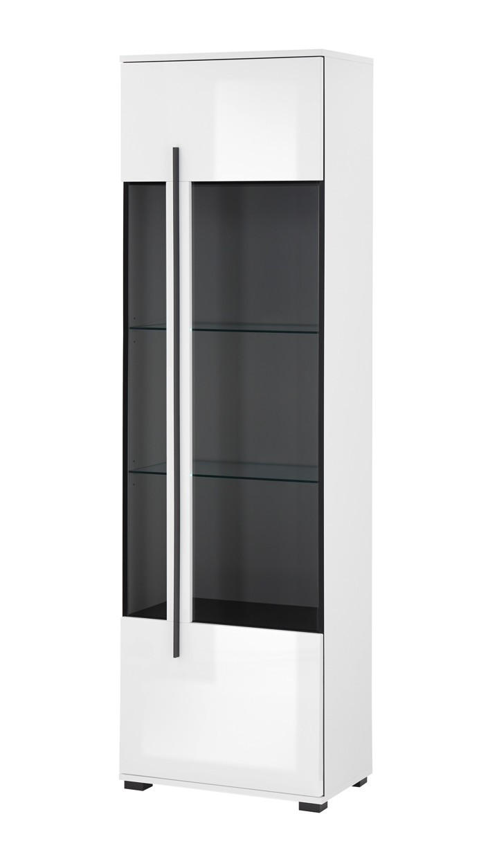 VITRINE  in Weiß Hochglanz  - Weiß Hochglanz/Schwarz, Design, Glas/Holzwerkstoff (60/200/37cm) - Livetastic