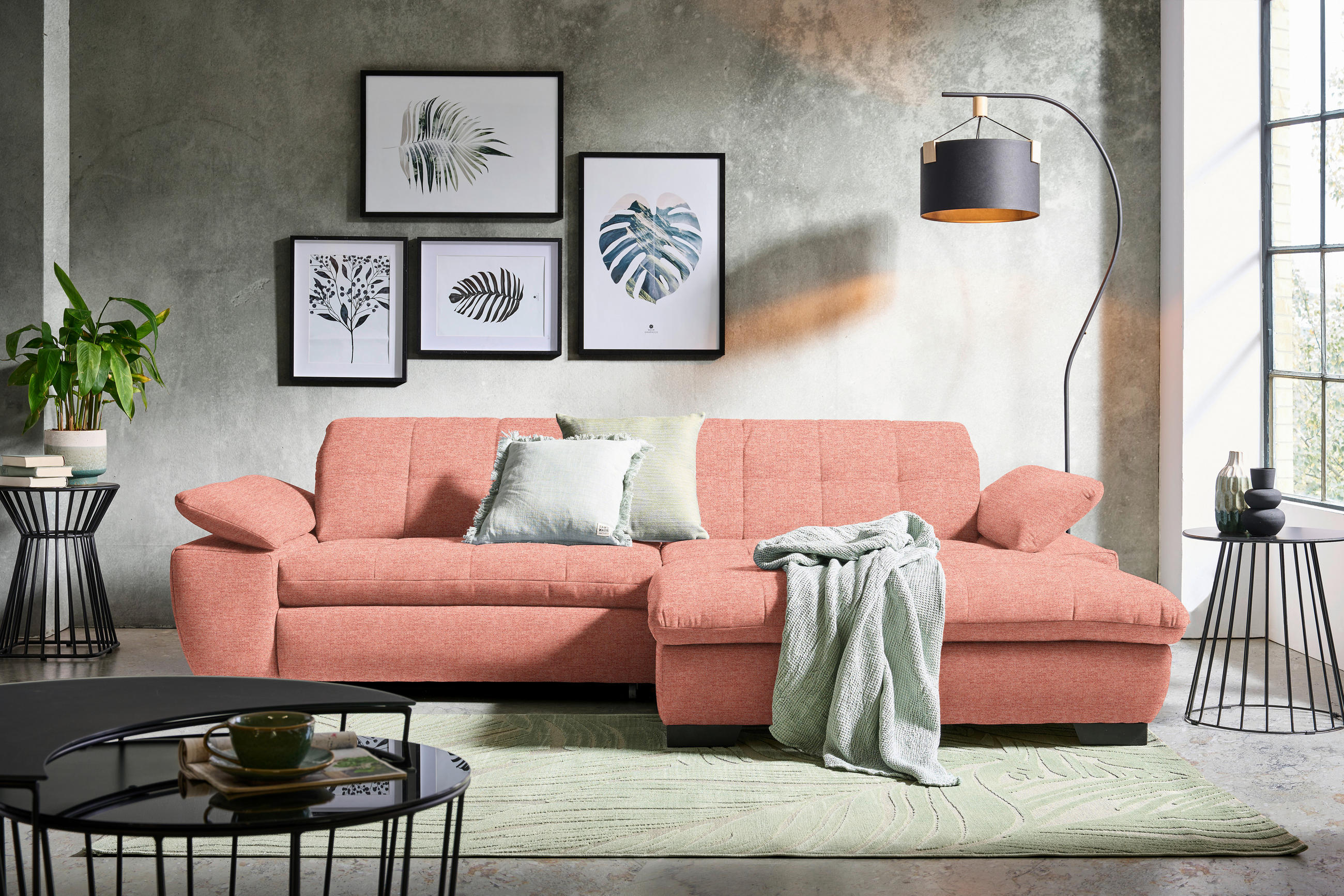 ECKSOFA in Webstoff Koralle  - Koralle/Schwarz, Design, Textil/Metall (265/180cm) - Carryhome