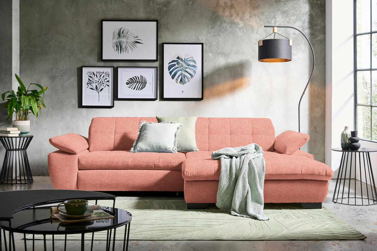 ECKSOFA in Webstoff Koralle  - Koralle/Schwarz, Design, Textil/Metall (265/180cm) - Carryhome