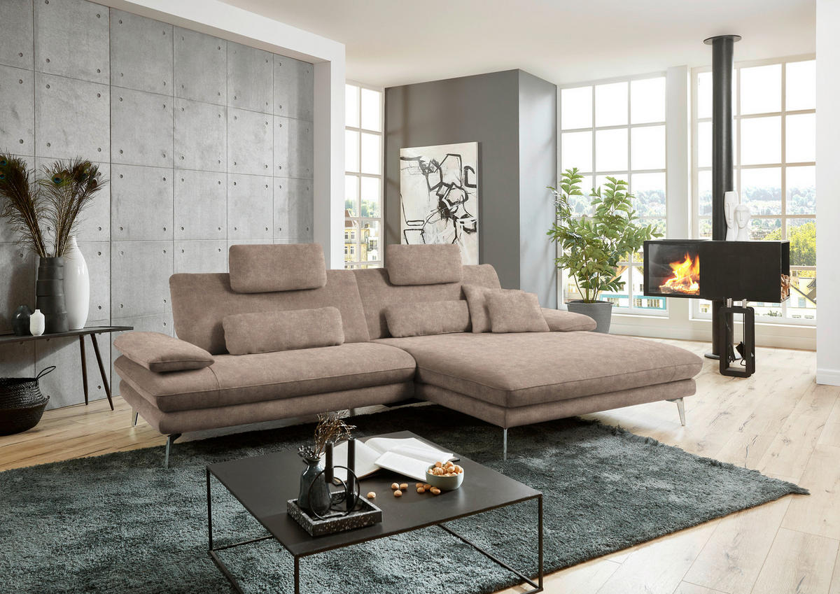 ECKSOFA in Velours Hellbraun  284/184 cm  - Hellbraun/Schwarz, Design, Textil/Metall (284/184cm) - Dieter Knoll