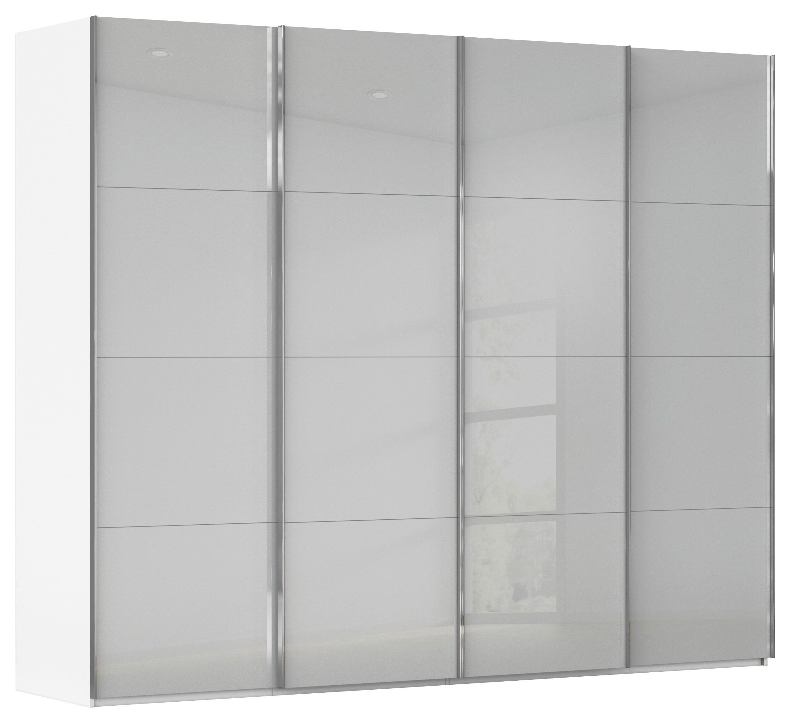 SCHWEBETÜRENSCHRANK 271/223/68 cm 4-türig Weiß, Grau  - Chromfarben/Weiß, Design, Glas/Holzwerkstoff (271/223/68cm) - Novel