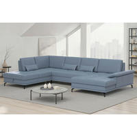 SEDACÍ SOUPRAVA, kůže, šedomodrá - šedomodrá/černá, Basics, kov/textil (223/363/176cm) - Sit & More