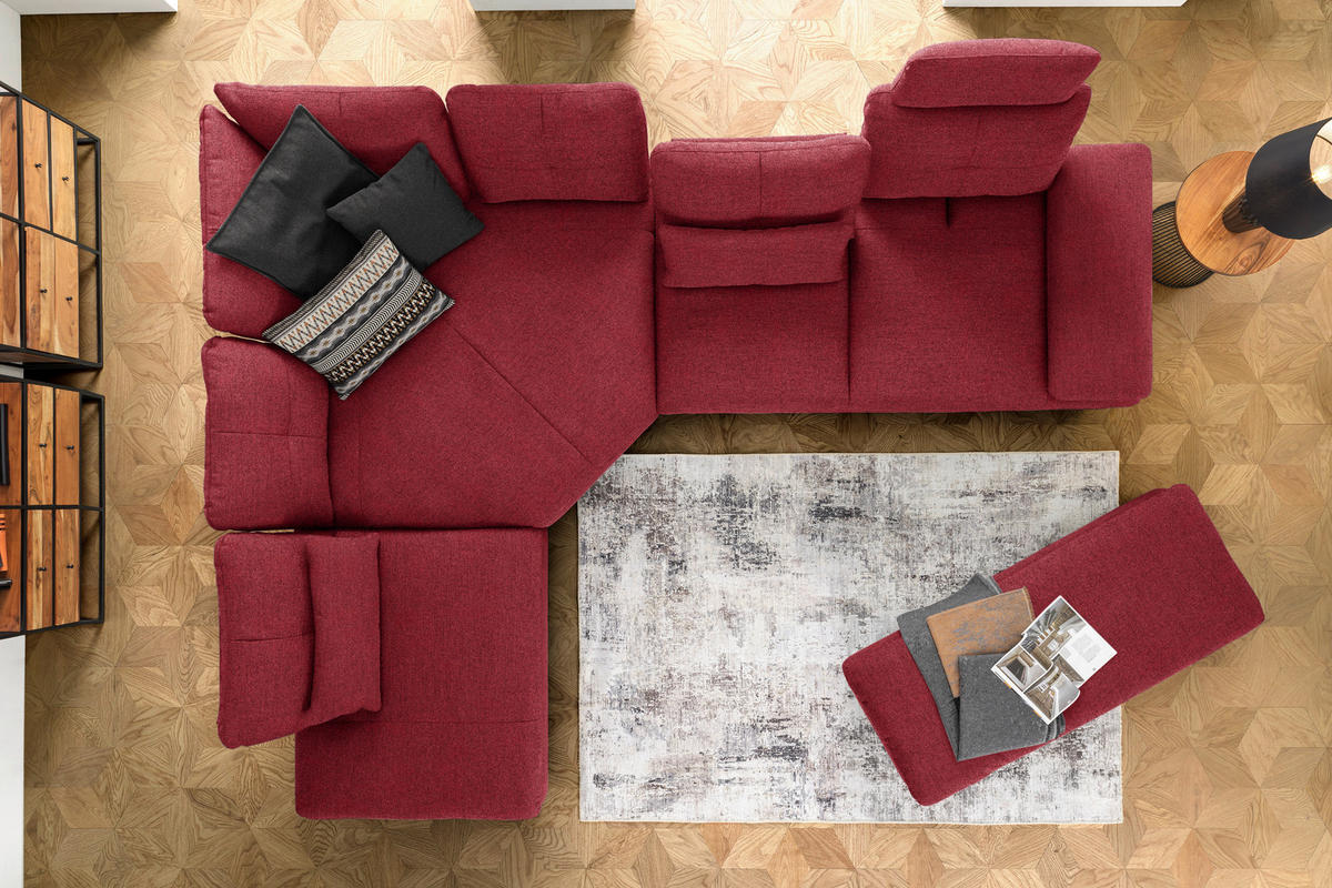 ECKSOFA in Flachgewebe Bordeaux  - Bordeaux/Schwarz, Design, Textil/Metall (271/344cm) - Chilliano