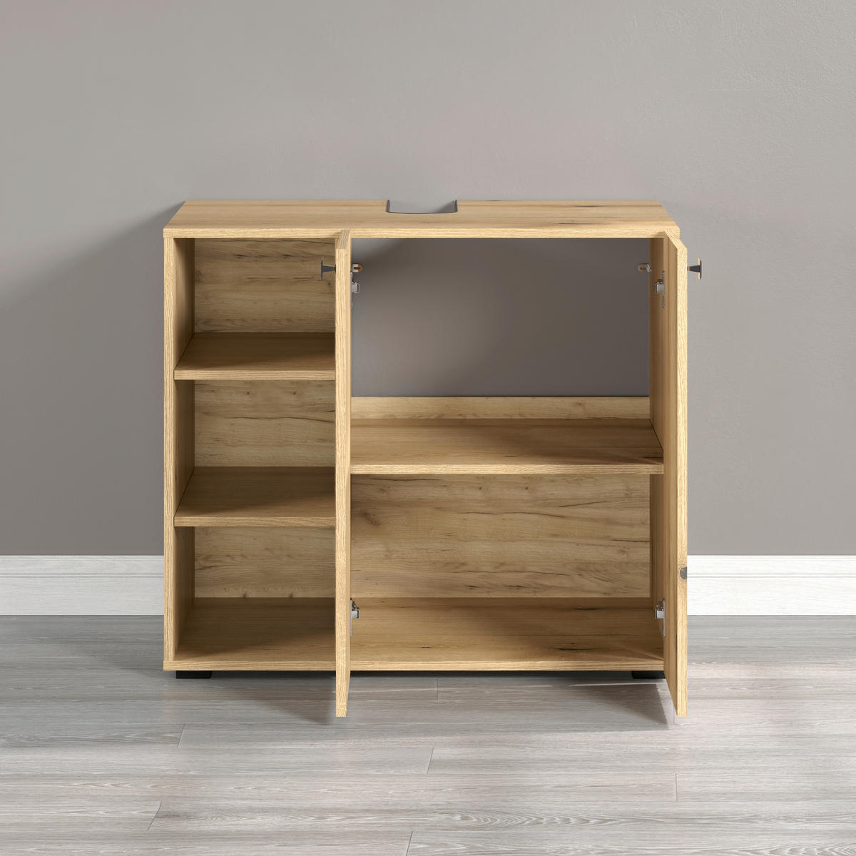 WASCHBECKENUNTERSCHRANK 90/91/53 cm  - Eichefarben/Schwarz, Trend, Holzwerkstoff/Kunststoff (90/91/53cm) - MID.YOU