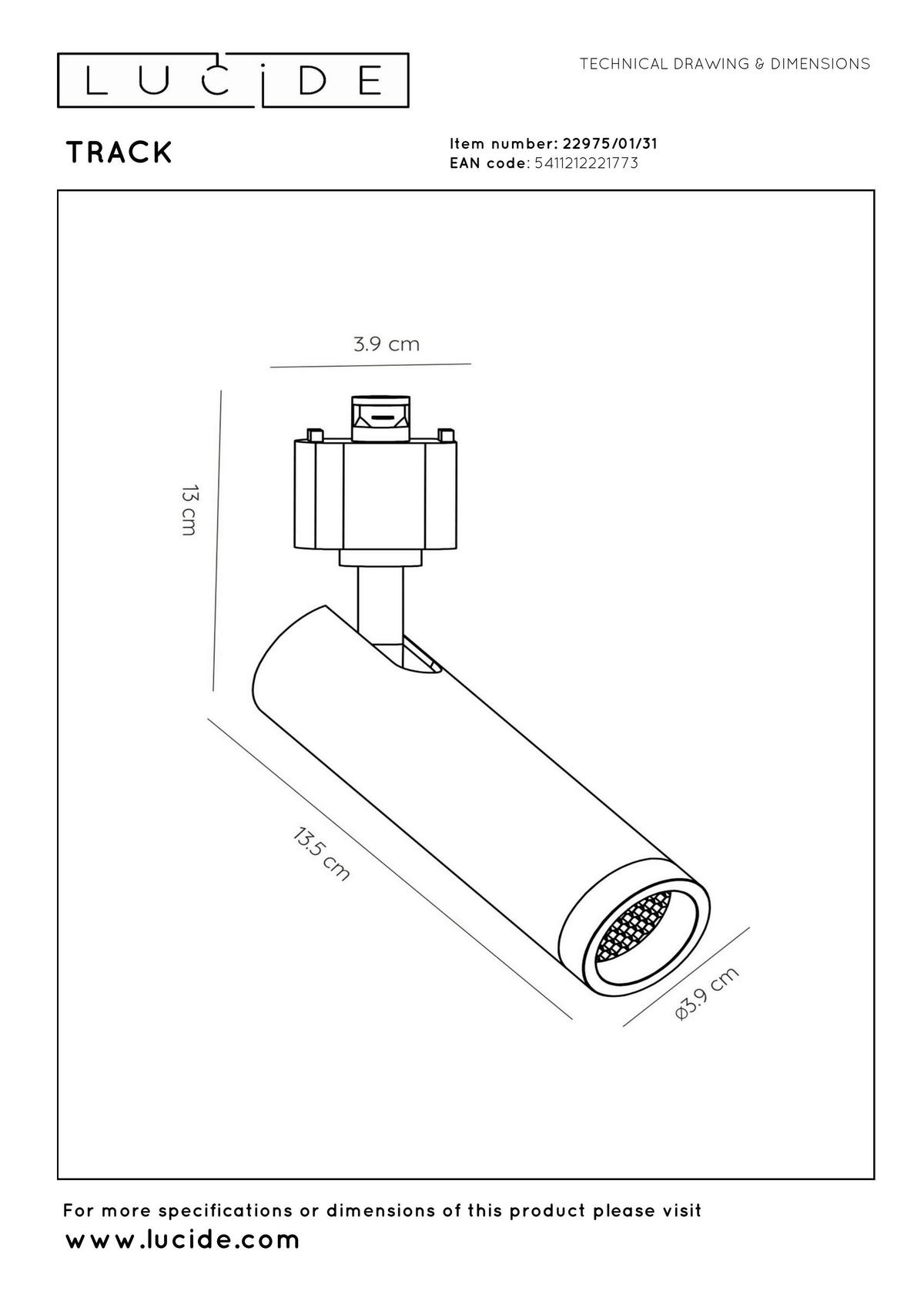 SCHIENENSYSTEM Track 3.9/3.9/13.5 cm   - Weiß, Basics, Metall (3.9/3.9/13.5cm) - Lucide