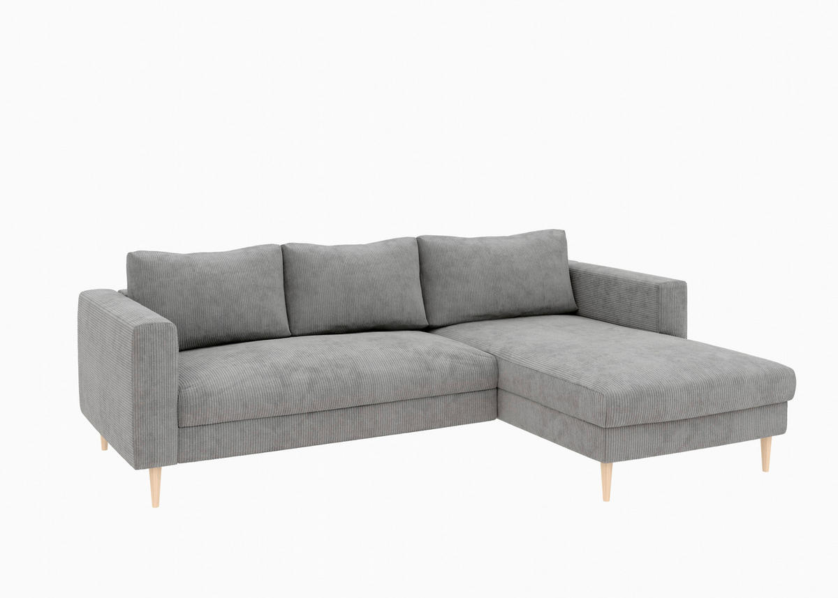 ECKSOFA  in Cord Grau  232/161 cm  - Buchefarben/Grau, MODERN, Holz/Textil (232/161cm) - Trendmanufaktur
