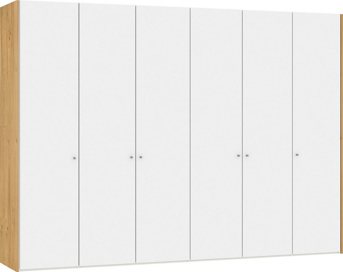 FALTTÜRENSCHRANK  in Weiß, Eichefarben  - Eichefarben/Silberfarben, Design, Glas/Holz (305,6/220/58,5cm) - Jutzler