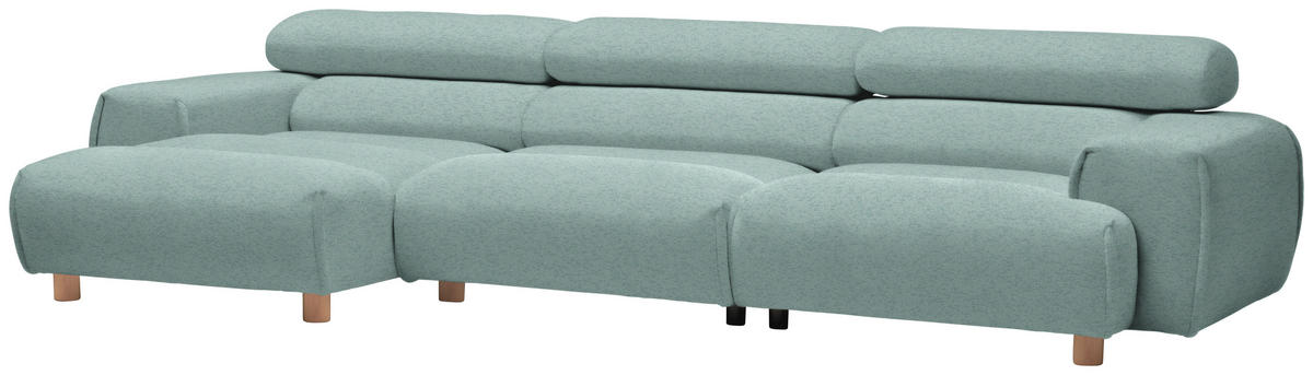 ECKSOFA  in Velours Mintgrün  150/329 cm  - Mintgrün, Natur, Holz/Textil (150/329cm) - Lomoco