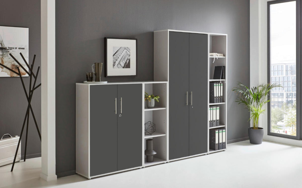 AKTENSCHRANK Anthrazit, Hellgrau  - Anthrazit/Hellgrau, MODERN, Holzwerkstoff (128,5/185,6/33cm) - MID.YOU