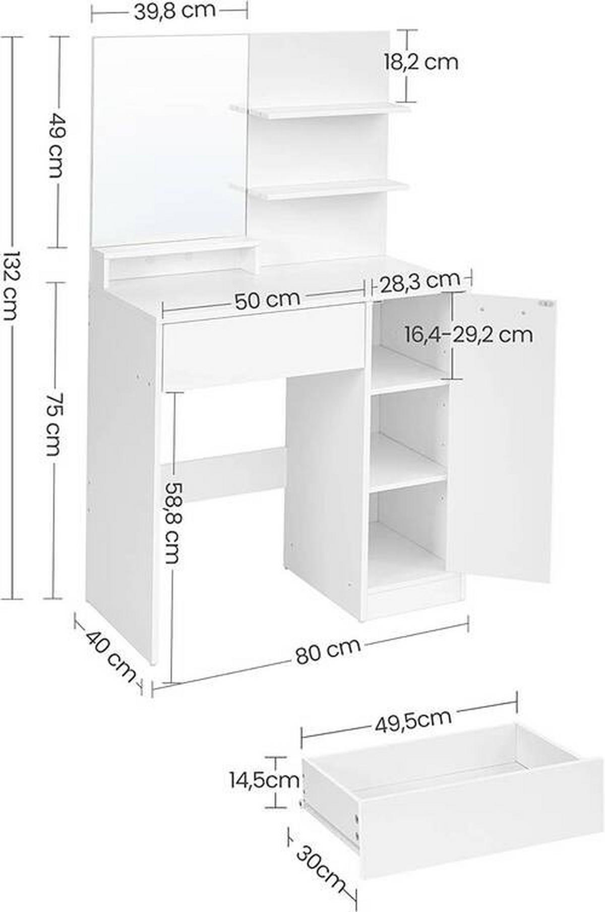 TOALETNÍ STOLEK, bílá, 80/40/132 cm - bílá/barvy hliníku, Trend, kov/kompozitní dřevo (80/40/132cm) - Boxxx