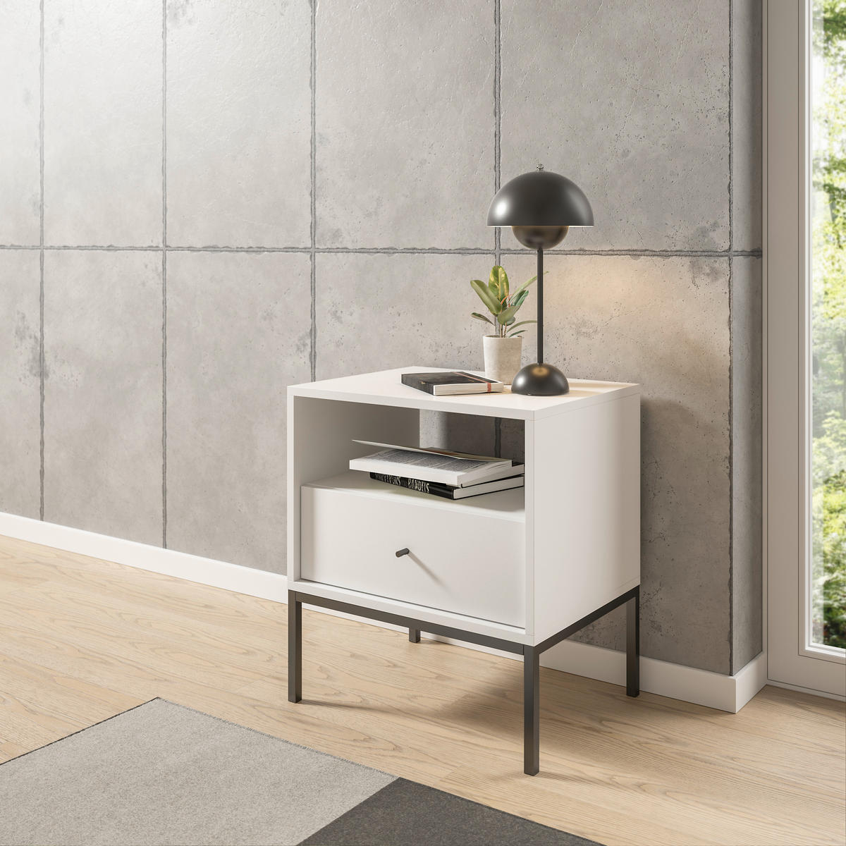 NACHTKÄSTCHEN 54/56/39 cm  in Weiß  - Schwarz/Weiß, MODERN, Holzwerkstoff/Metall (54/56/39cm) - MID.YOU