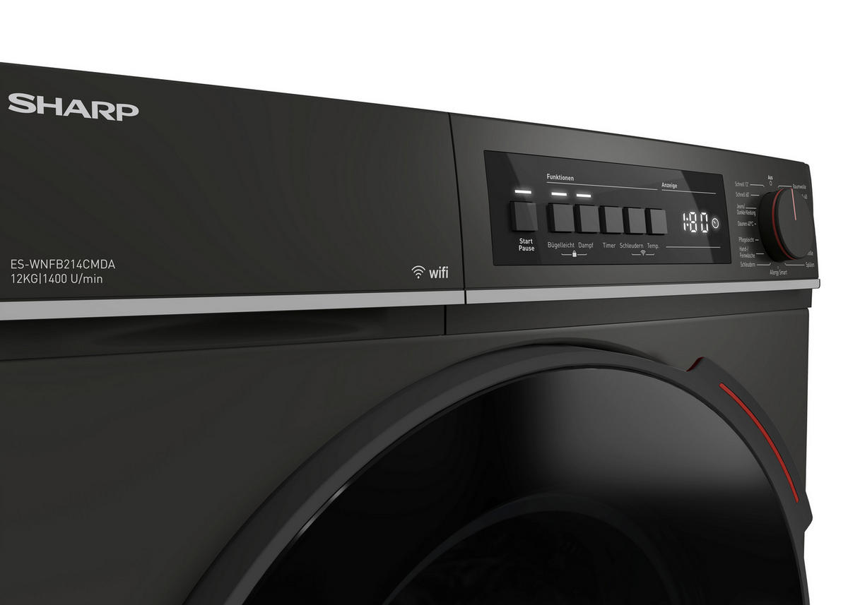 WASCHMASCHINE ES-WNFB214CMDA-DE  - Schwarz, Basics, Glas/Metall (59.7/84.5/63.2cm) - Sharp