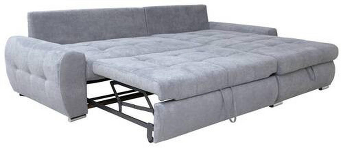 ECKSCHLAFSOFA  mit Schlafen auf Sitzhöhe, Rücken echt, Armlehnen seitenverkehrt montierbar Velours Hellgrau  - Chromfarben/Hellgrau, Design, Kunststoff/Textil (277/175cm) - Livetastic