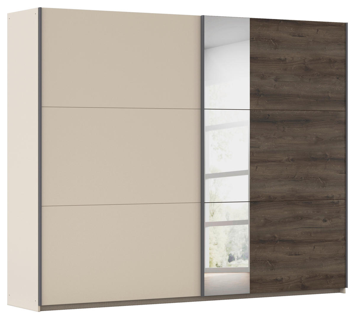 SCHWEBETÜRENSCHRANK 218/210/59 cm 2-türig Klar, Champagner, Eiche dunkel  - Eiche dunkel/Klar, Trend, Holzwerkstoff/Metall (218/210/59cm)