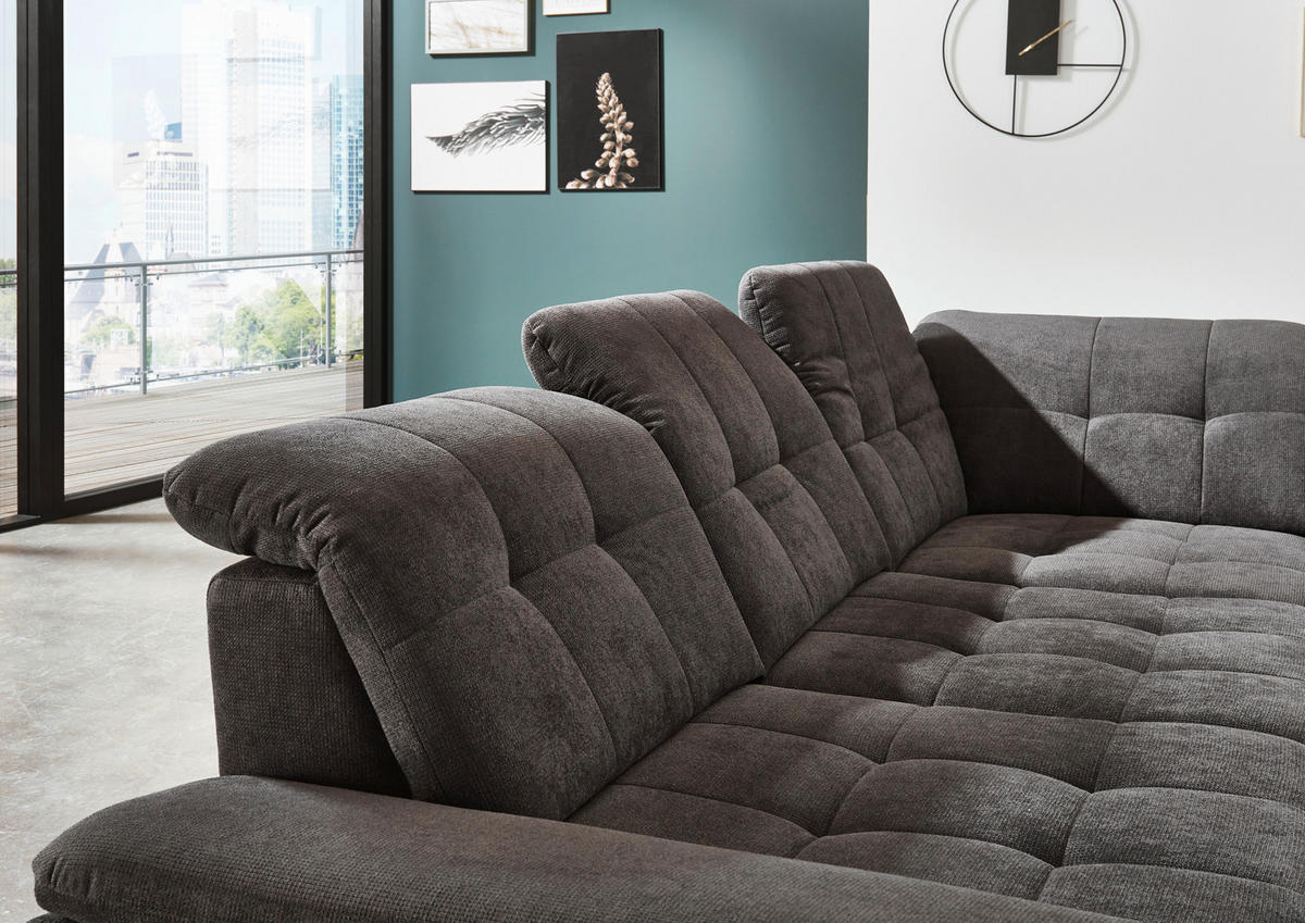 ECKSOFA in Chenille Grau  - Chromfarben/Grau, Design, Textil/Metall (310/260cm) - Beldomo Speed