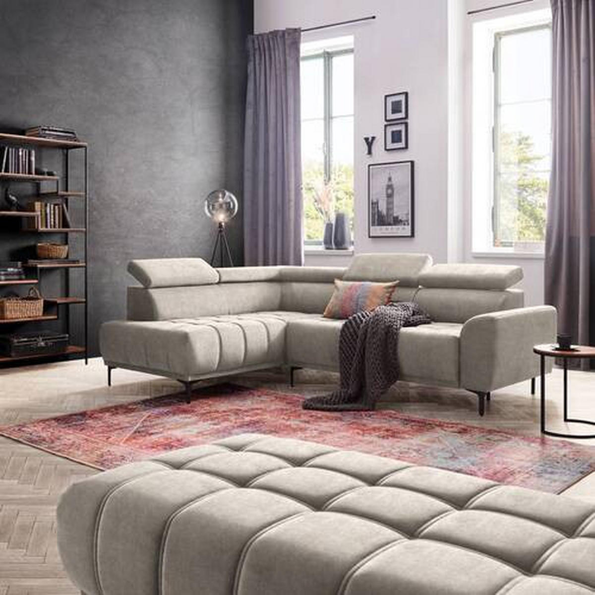 ECKSOFA Beige Velours  - Beige/Schwarz, Design, Textil/Metall (191/261cm) - Stylife
