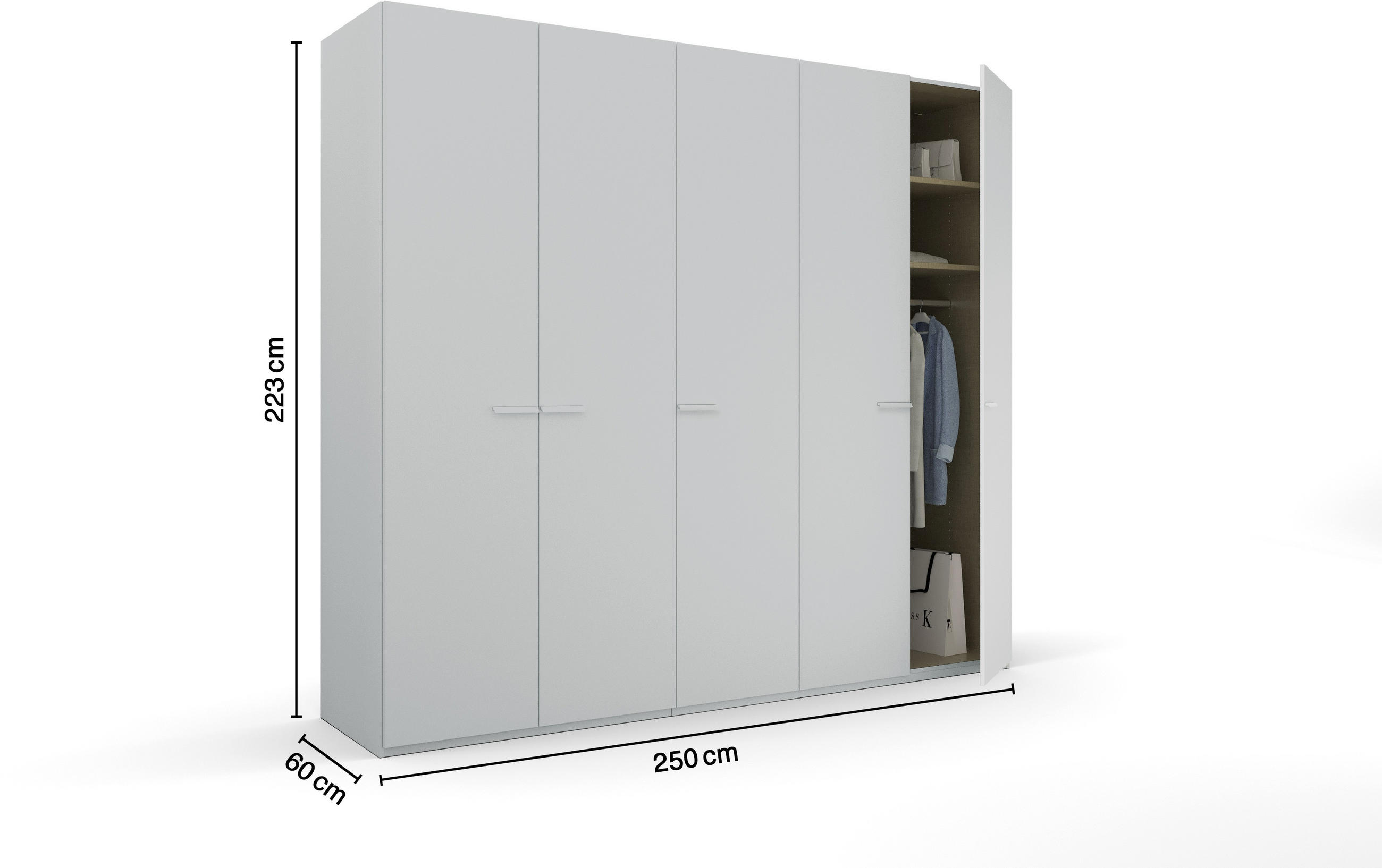 DREHTÜRENSCHRANK 251/223/60 cm 5-türig Hellgrau  - Hellgrau, Trend, Glas/Holzwerkstoff (251/223/60cm) - Novel