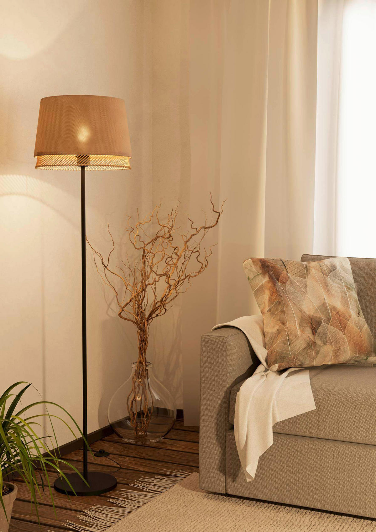 STEHLEUCHTE 38/153 cm    - Schwarz/Braun, Natur, Holz/Textil (38/153cm)