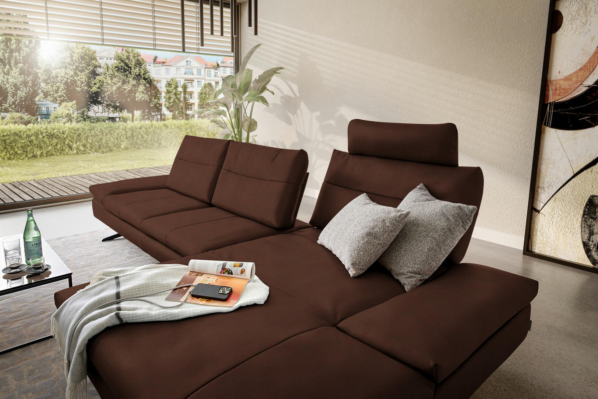 ECKSOFA in Echtleder Braun  - Schwarz/Braun, Modern, Leder/Metall (342/158cm) - Chilliano
