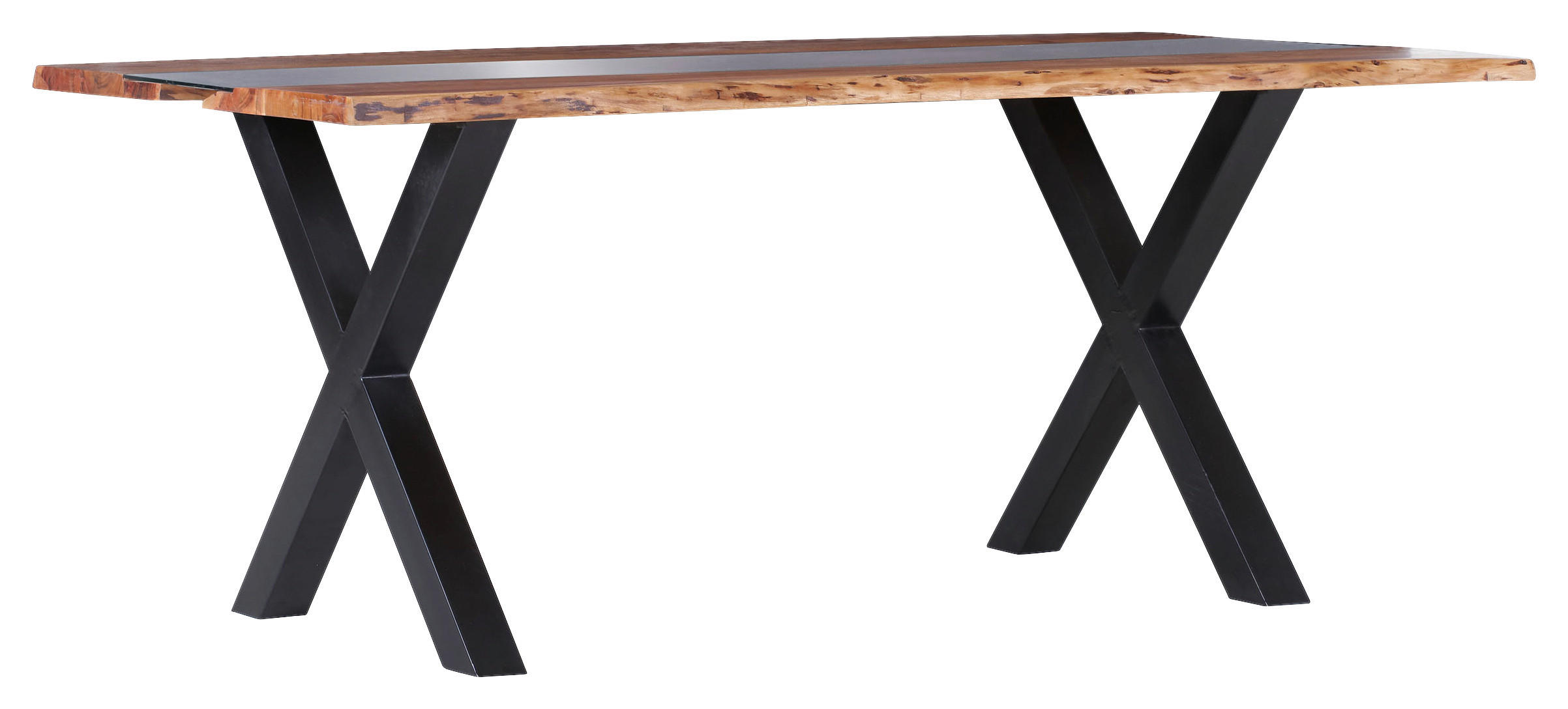 MĂSUȚĂ DE CAFEA lemn, metal, sticlă 115/70/45 cm   - culoare natur/negru, Konventionell, sticlă/lemn (115/70/45cm) - MID.YOU