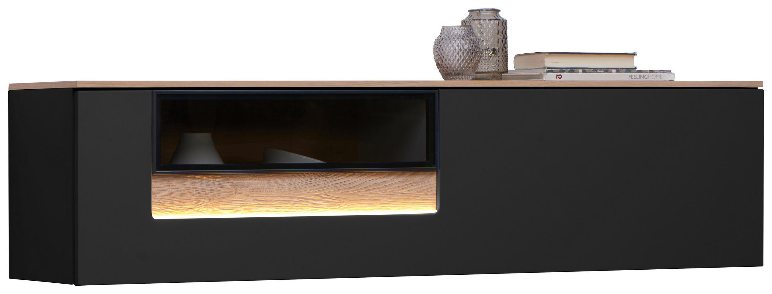 HÄNGEELEMENT Asteiche furniert Anthrazit  - Anthrazit, Design, Glas/Holz (150/38/36cm) - Dieter Knoll