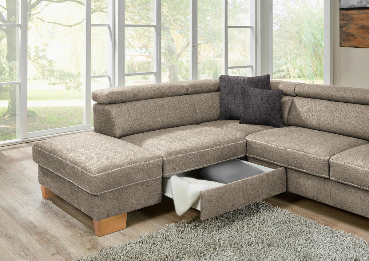 ECKSOFA in Mikrofaser Greige  - Greige/Eichefarben, Natur, Holz/Textil (273/226cm) - Beldomo System