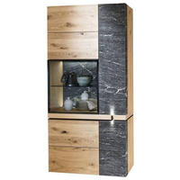 VITRINE in mehrschichtige Massivholzplatte (Tischlerplatte) Wildeiche Grau, Eichefarben  - Eichefarben/Grau, Design, Glas/Holz (96,2/201,6/43,2cm) - Voglauer