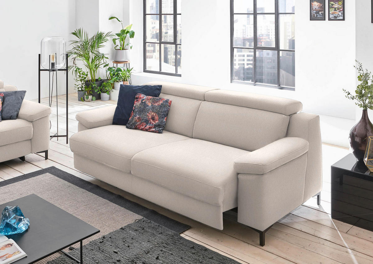 3-SITZER-SOFA in Chenille Beige  - Beige/Schwarz, Design, Textil/Metall (230/104/104cm) - Valdera