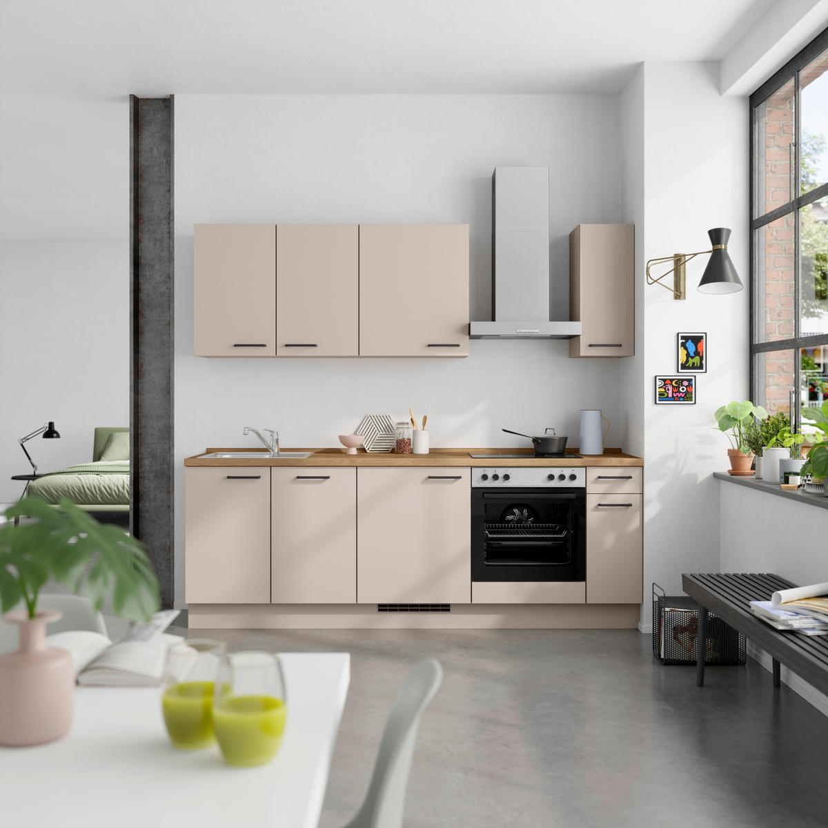 KÜCHENLEERBLOCK 240 cm   in Eichefarben, Sandfarben  - Sandfarben/Eichefarben, MODERN, Holzwerkstoff/Metall (240cm) - Nobilia