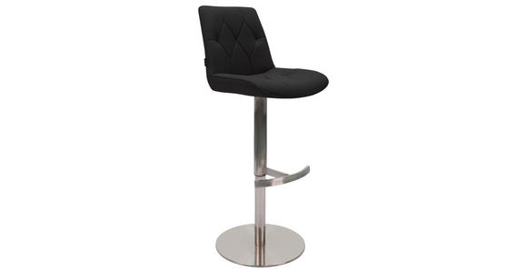 BARHOCKER Mikrofaser Schwarz, Edelstahlfarben Edelstahl Sitzfläche 360° drehbar, automatische Rückholfunktion, Stoffauswahl, mit Griff - Edelstahlfarben/Schwarz, Design, Textil/Metall (44/86-110,5/54,5cm) - Novel