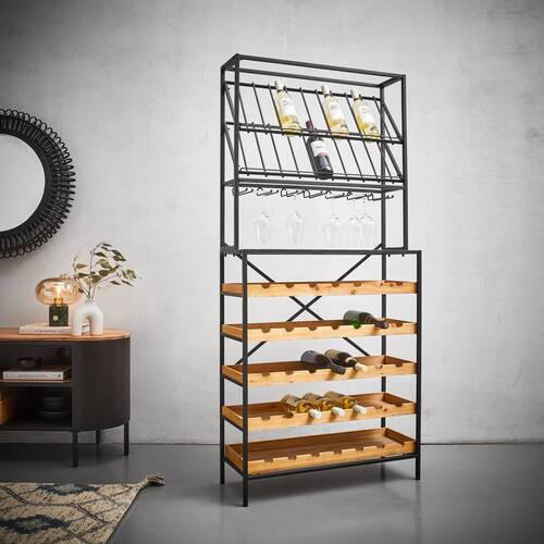 WEINREGAL  - Schwarz/Naturfarben, Design, Holz/Holzwerkstoff (80/180/30cm) - Landscape