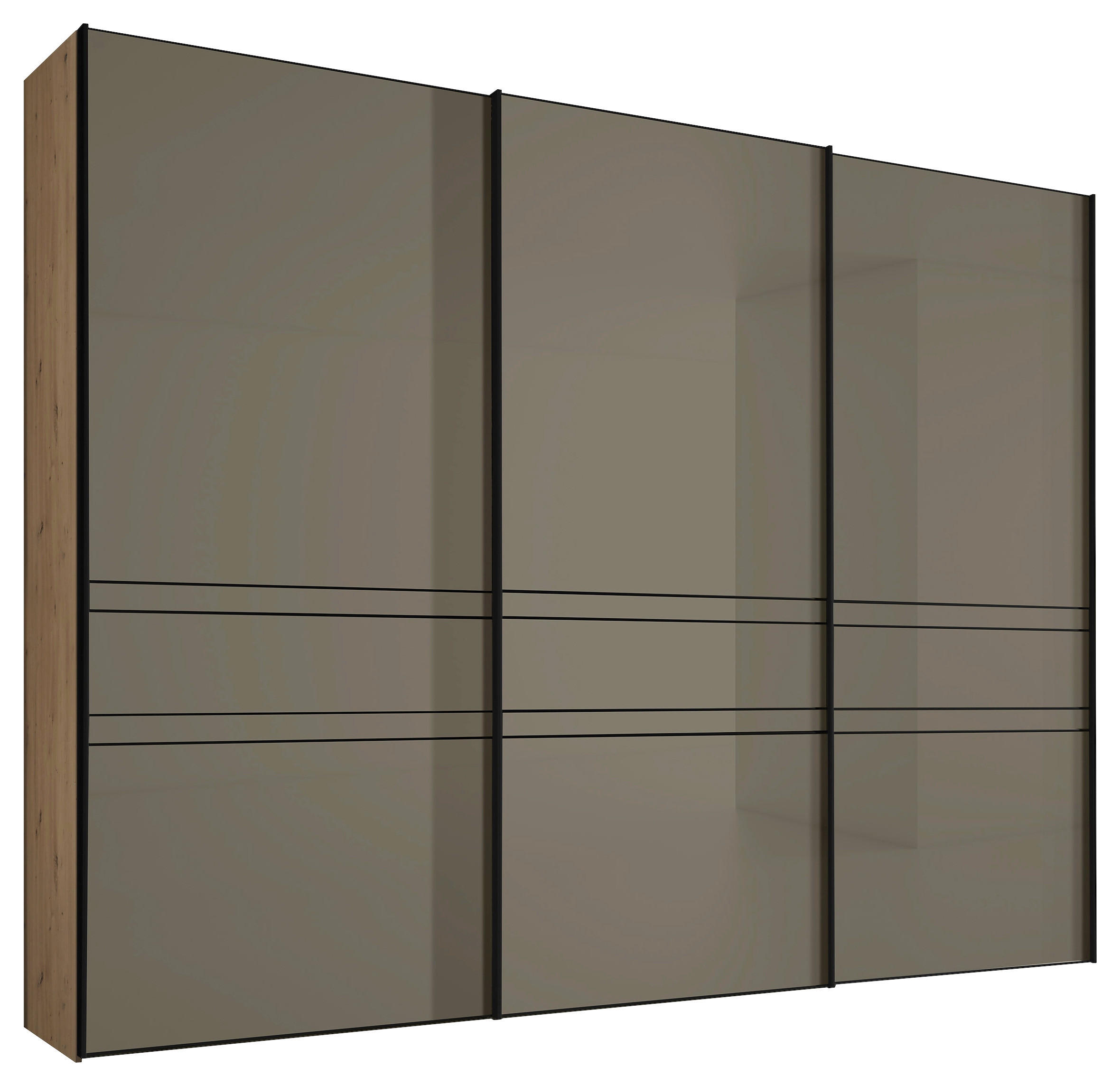 SCHWEBETÜRENSCHRANK 298/222/68 cm 3-türig Eiche Artisan, Mokka  - Graphitfarben/Eiche Artisan, Design, Glas/Holzwerkstoff (298/222/68cm) - Moderano
