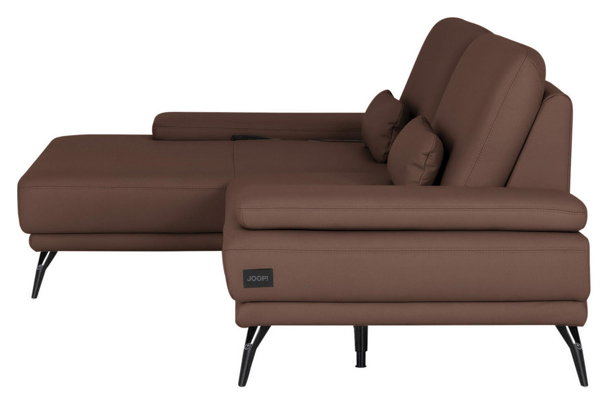 ECKSOFA Echtleder Mokka  - Schwarz/Mokka, Konventionell, Leder/Metall (180/301cm) - Joop!