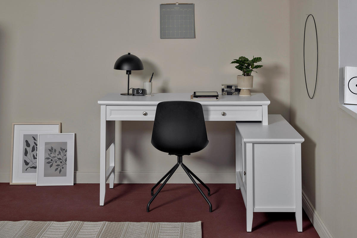 ECKSCHREIBTISCH 145/120/77 cm  in Weiss  - Weiss/Silberfarben, Modern, Holzwerkstoff/Metall (145/120/77cm) - MID.YOU